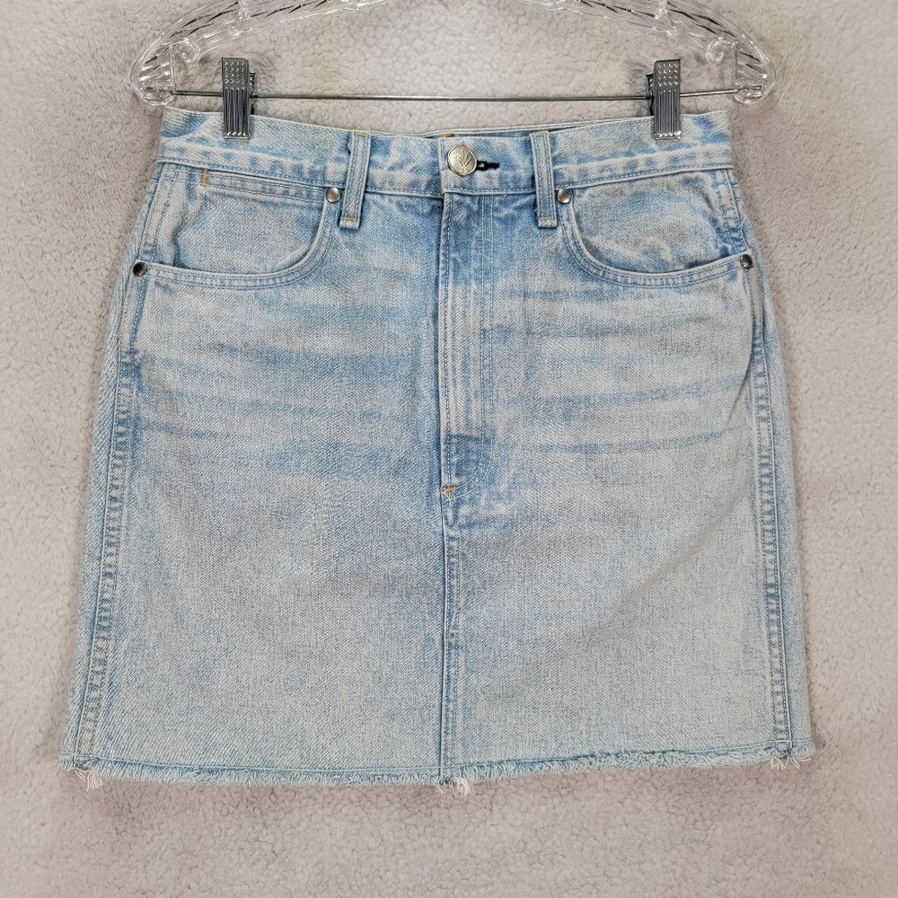 Rag & Bone Cotton Denim Distressed Slim Straight Jean Mini Skirt